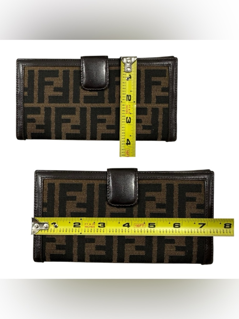FENDI Zucca Tan & Black Canvas & Brown Leather Slim Long Bifold Wallet - Picture 12 of 14